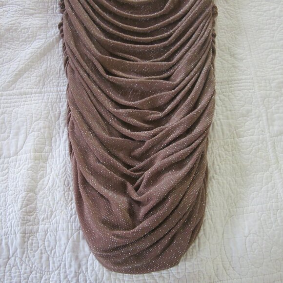JLuxLabel Dress XL Celestina Brown/Silver Midi Ruched Bodycon Mesh - Picture 5 of 8